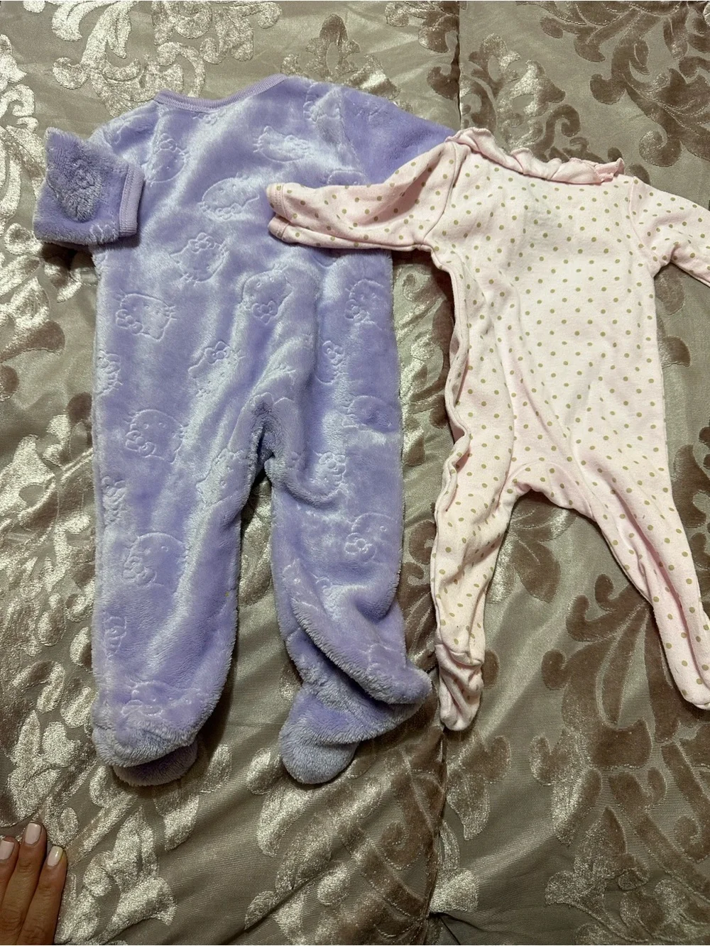 Hello Kitty Lavender Plush Footed One-Piece & Pink Polka Dot Ruffle Sleepers Set